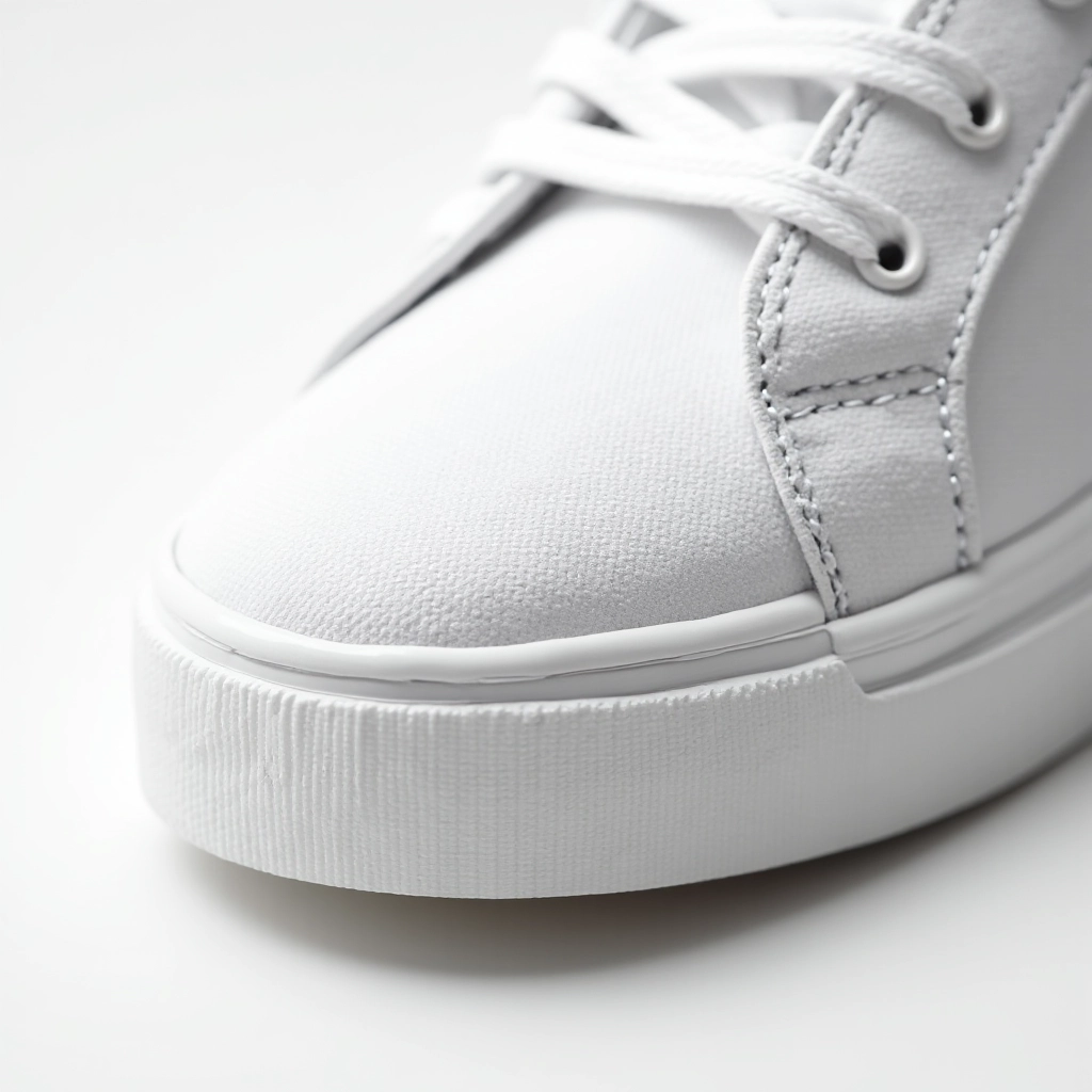 Close-up detail of canvas sneaker construction showing stitching and materials
